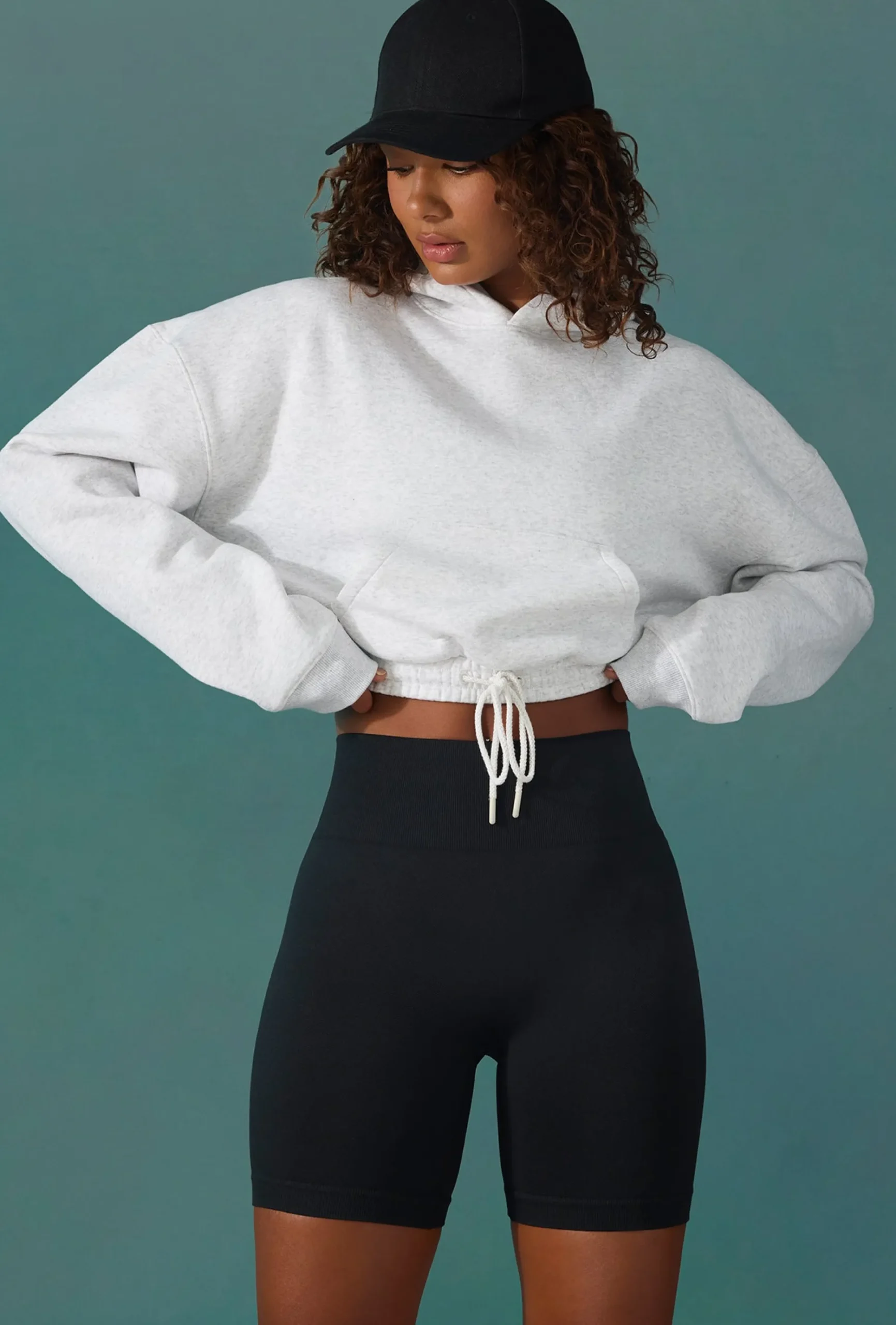 Oh Polly Sweatshirts | Matching Sets^Cropped Drawstring Hooded Sweatshirt in Ice Grey IceGrey