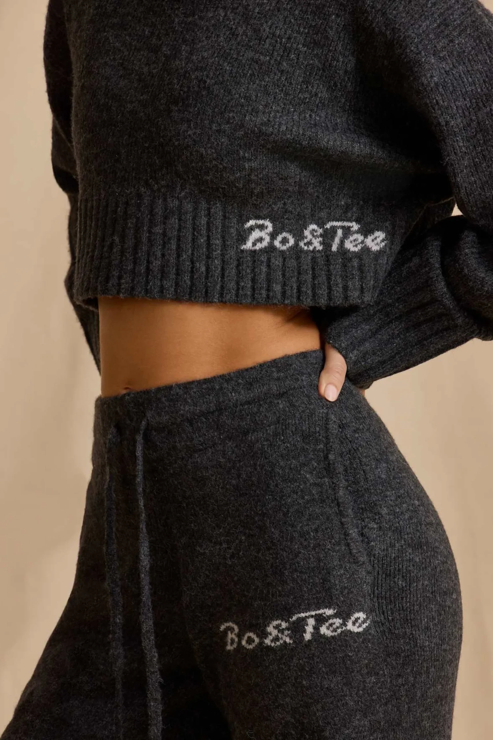 Oh Polly Knitwear | Tracksuits^Cropped Knit Jumper in Charcoal Marl CharcoalMarl