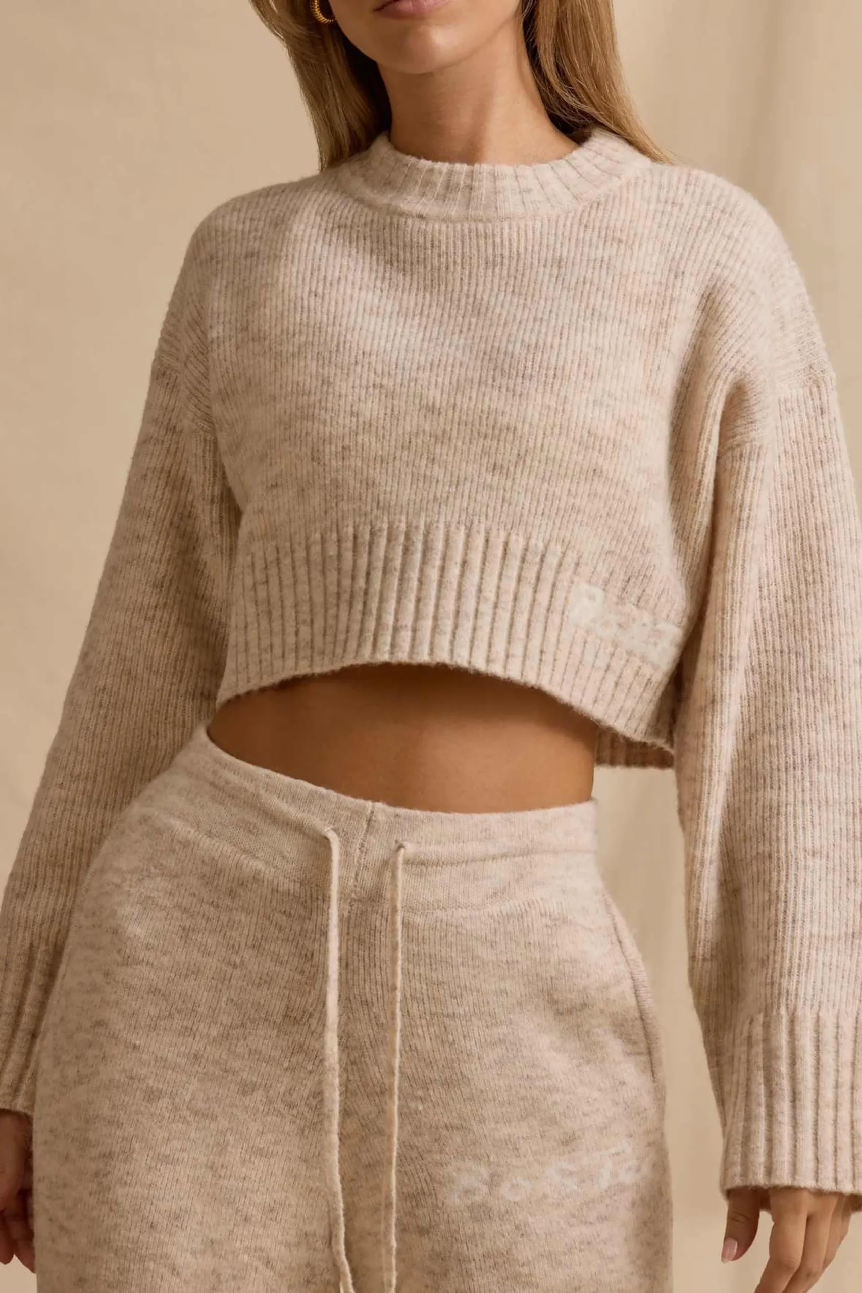 Oh Polly Knitwear | Tracksuits^Cropped Knit Jumper in Cream Marl CreamMarl
