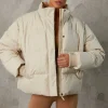 Oh Polly Coats^Cropped Puffer Jacket with Detachable Sleeves in Sand