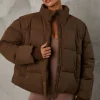 Oh Polly Coats^Cropped Puffer Jacket with Detachable Sleeves in Cocoa Brown CocoaBrown
