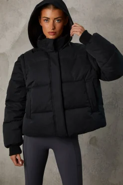 Oh Polly Coats^Cropped Puffer Jacket with Detachable Sleeves in Black
