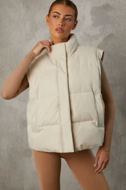 Oh Polly Coats^Cropped Puffer Jacket with Detachable Sleeves in Sand