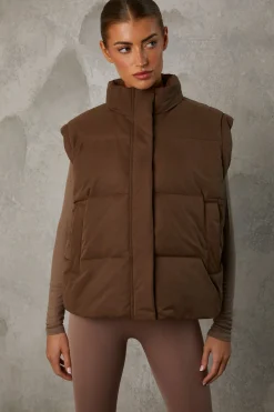 Oh Polly Coats^Cropped Puffer Jacket with Detachable Sleeves in Cocoa Brown CocoaBrown