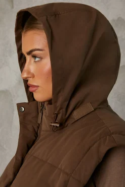 Oh Polly Coats^Cropped Puffer Jacket with Detachable Sleeves in Cocoa Brown CocoaBrown