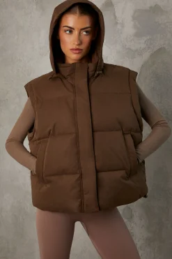 Oh Polly Coats^Cropped Puffer Jacket with Detachable Sleeves in Cocoa Brown CocoaBrown