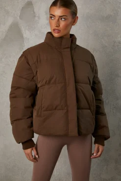 Oh Polly Coats^Cropped Puffer Jacket with Detachable Sleeves in Cocoa Brown CocoaBrown