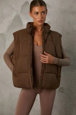 Oh Polly Coats^Cropped Puffer Jacket with Detachable Sleeves in Cocoa Brown CocoaBrown