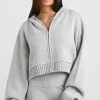 Oh Polly Knitwear | Sweatshirts^Cropped Zip Up Chunky Knit Hoodie in Heather Grey HeatherGrey