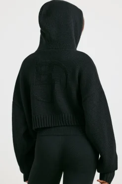 Oh Polly Knitwear^Cropped Zip Up Chunky Knit Hoodie in Black