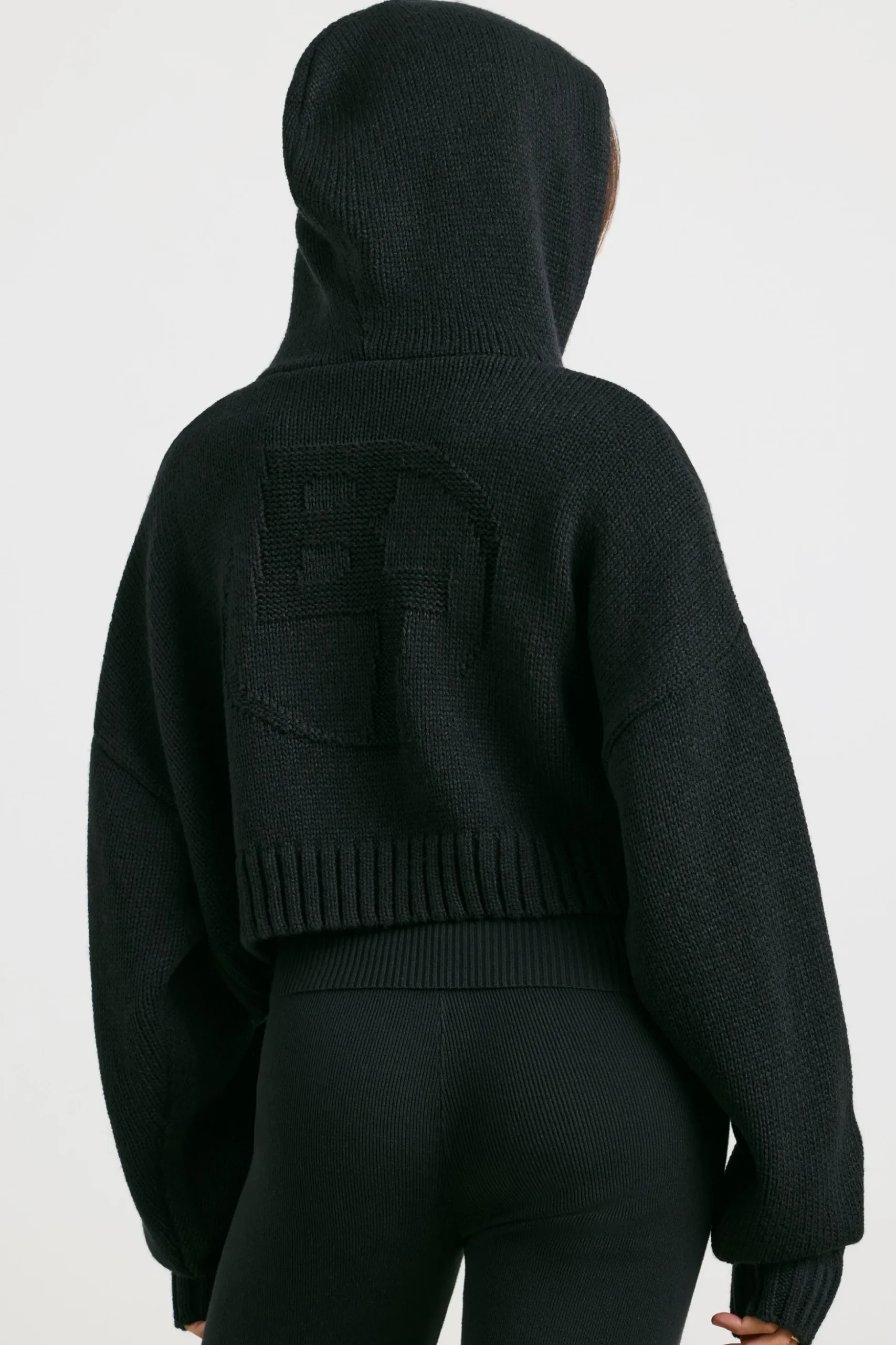 Oh Polly Knitwear^Cropped Zip Up Chunky Knit Hoodie in Black