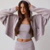 Oh Polly Knitwear | Sweatshirts^Cropped Zip-Up Chunky Knit Hoodie in Dusty Lavender DustyLavender