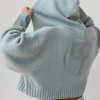 Oh Polly Knitwear | Sweatshirts^Cropped Zip-Up Chunky Knit Hoodie in Dusty Teal DustyTeal