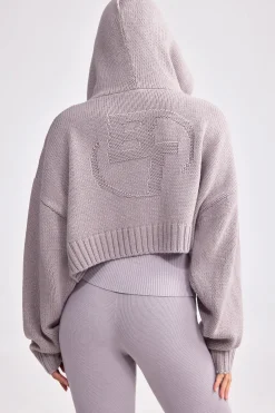 Oh Polly Knitwear | Sweatshirts^Cropped Zip-Up Chunky Knit Hoodie in Dusty Lavender DustyLavender