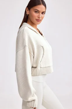 Oh Polly Knitwear | Sweatshirts^Cropped Zip-Up Chunky Knit Hoodie in Cream