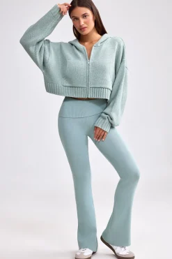 Oh Polly Knitwear | Sweatshirts^Cropped Zip-Up Chunky Knit Hoodie in Dusty Teal DustyTeal