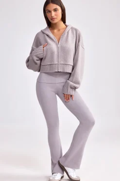 Oh Polly Knitwear | Sweatshirts^Cropped Zip-Up Chunky Knit Hoodie in Dusty Lavender DustyLavender