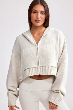 Oh Polly Knitwear | Sweatshirts^Cropped Zip-Up Chunky Knit Hoodie in Cream