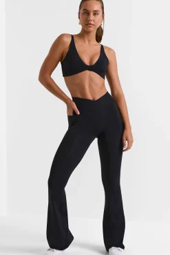 Oh Polly Matching Sets | Leggings^Cross Waistband Flare Pocket Leggings in Black