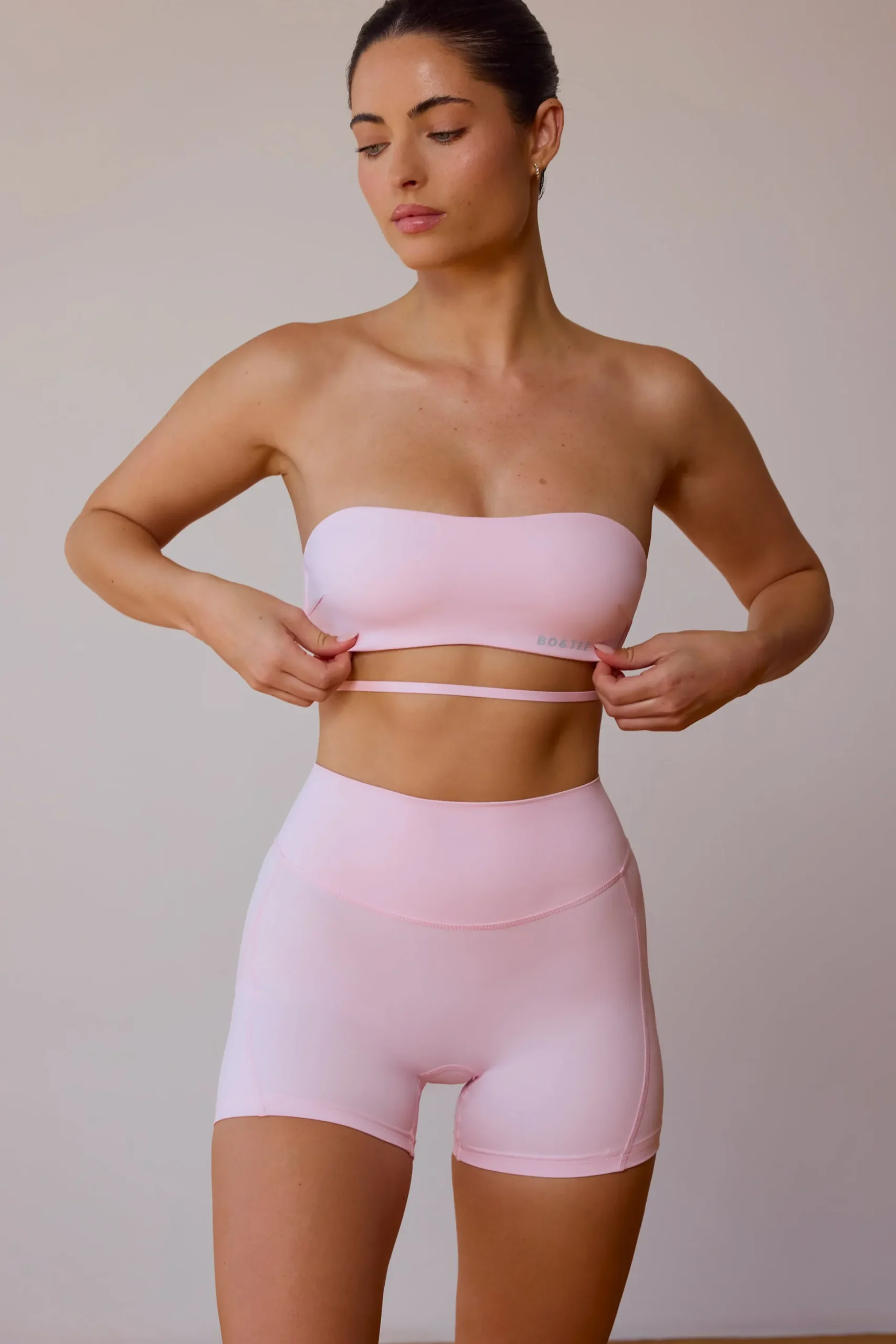 Oh Polly Matching Sets | Sports Bras^Cross-Back Bandeau Bra in Soft Pink SoftPink