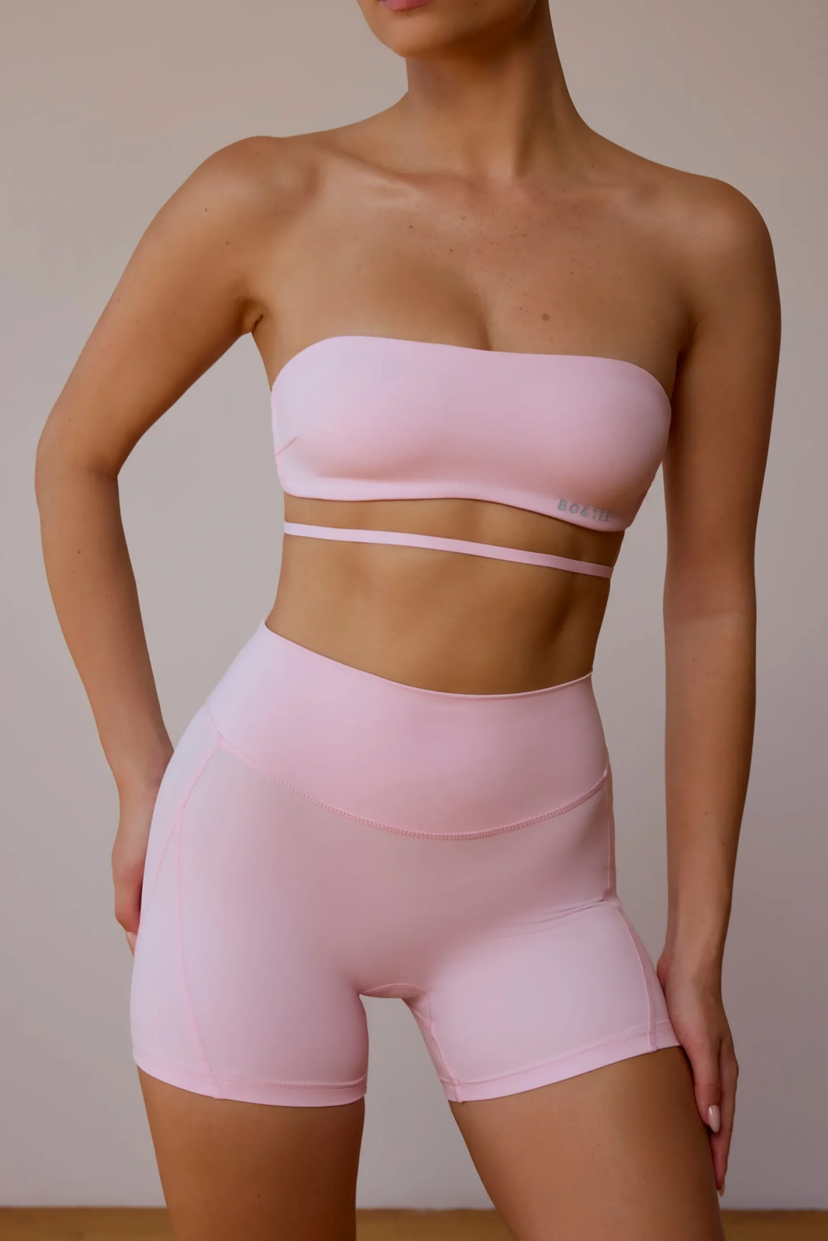 Oh Polly Matching Sets | Sports Bras^Cross-Back Bandeau Bra in Soft Pink SoftPink