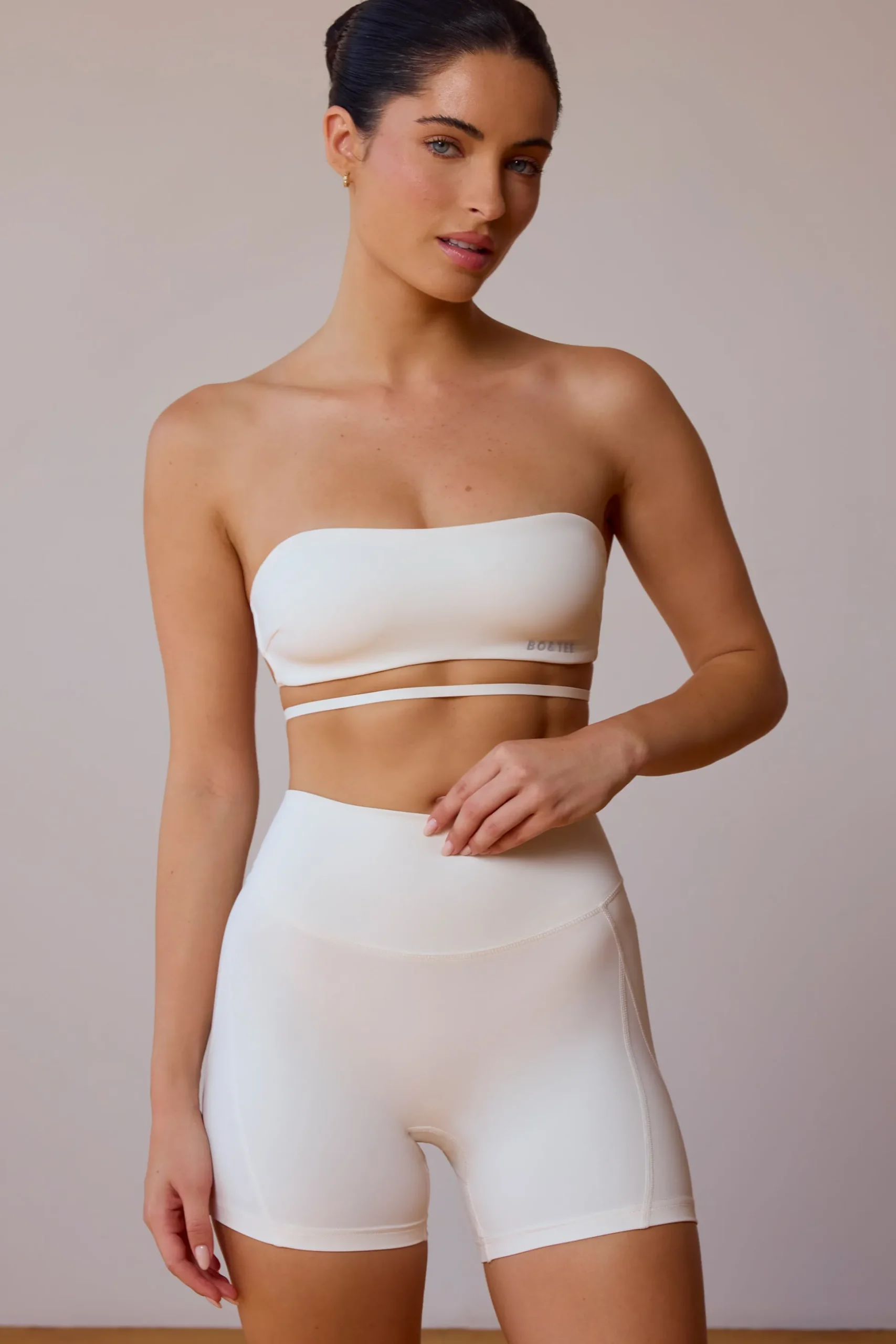 Oh Polly Matching Sets | Sports Bras^Cross-Back Bandeau Bra in Soft White SoftWhite