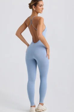 Oh Polly Unitards | Jumpsuits & Unitards^Cross-Back Jumpsuit in Washed Blue WashedBlue