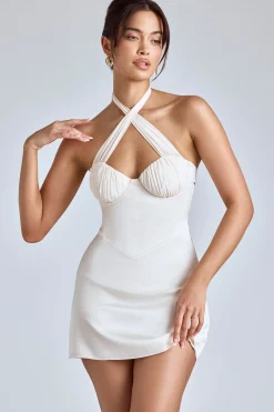 Oh Polly Women'S Clothing Sale - $65 And Under | Bride To Be^Cross-Neck A-Line Mini Dress in Ivory