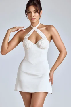 Oh Polly Women'S Clothing Sale - $65 And Under | Bride To Be^Cross-Neck A-Line Mini Dress in Ivory