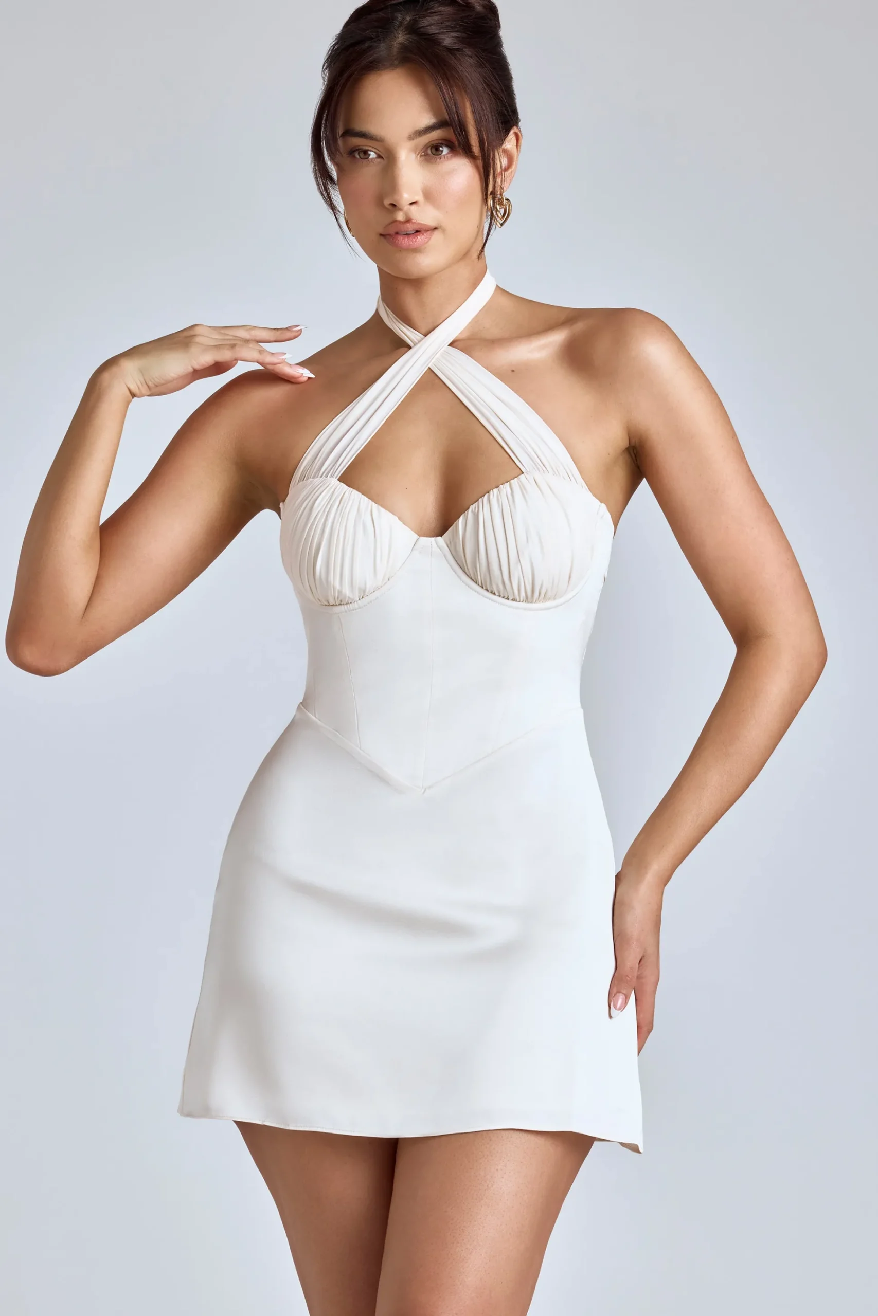 Oh Polly Women'S Clothing Sale - $65 And Under | Bride To Be^Cross-Neck A-Line Mini Dress in Ivory
