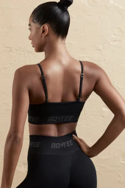 Oh Polly Matching Sets | Sports Bras^Curved Neckline Sports Bra in Black