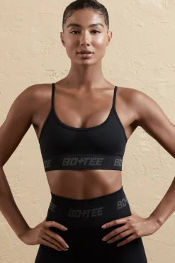 Oh Polly Matching Sets | Sports Bras^Curved Neckline Sports Bra in Black