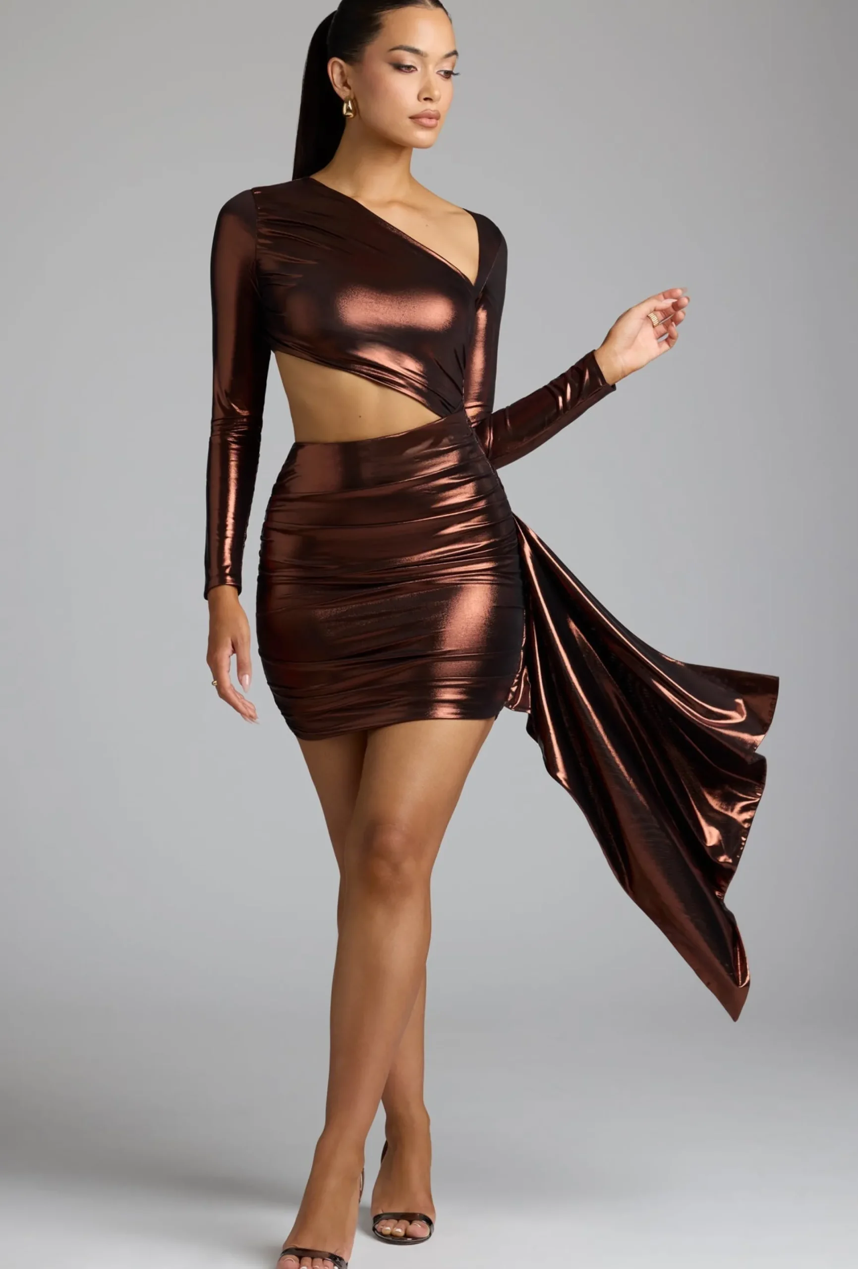 Oh Polly Women'S Clothing Sale - $65 And Under | Women'S Clothing Sale - $40 And Under^Cut Out Metallic Jersey Mini Dress in Copper Bronze CopperBronze