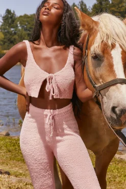 Oh Polly Women'S Clothing Sale - $65 And Under | Women'S Clothing Sale - $40 And Under^Cute Doing Nothing Cosy Tie Front Crop Top in Pink