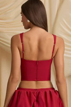 Oh Polly Tops^Cut-Out Bow-Detail Corset Top in True Red TrueRed
