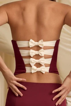 Oh Polly Tops^Cut-Out Bow-Detail Corset Top in Wine Red WineRed