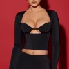 Oh Polly Tops^Cut-Out Long-Sleeve Top in Black