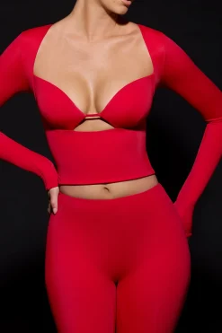 Oh Polly Tops^Cut-Out Long-Sleeve Top in Fire Red FireRed