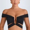 Oh Polly Co-Ords | Tops^Cut-Out Off-Shoulder Crop Top in Black