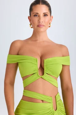 Oh Polly Co-Ords | Tops^Cut-Out Off-Shoulder Crop Top in Lime Green LimeGreen