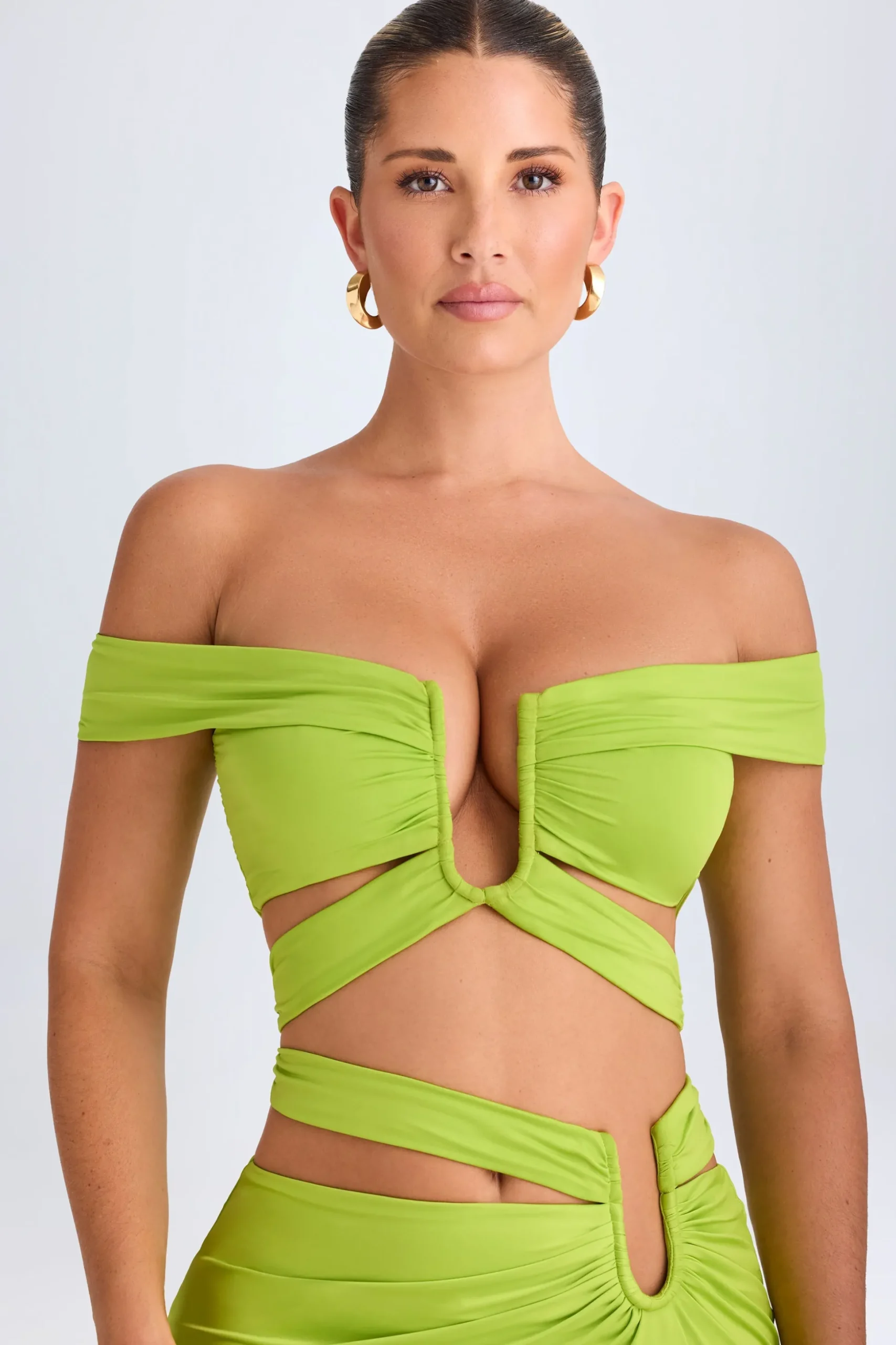 Oh Polly Co-Ords | Tops^Cut-Out Off-Shoulder Crop Top in Lime Green LimeGreen