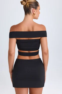 Oh Polly Co-Ords | Tops^Cut-Out Off-Shoulder Crop Top in Black