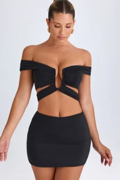 Oh Polly Co-Ords | Tops^Cut-Out Off-Shoulder Crop Top in Black
