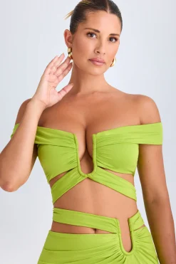 Oh Polly Co-Ords | Tops^Cut-Out Off-Shoulder Crop Top in Lime Green LimeGreen