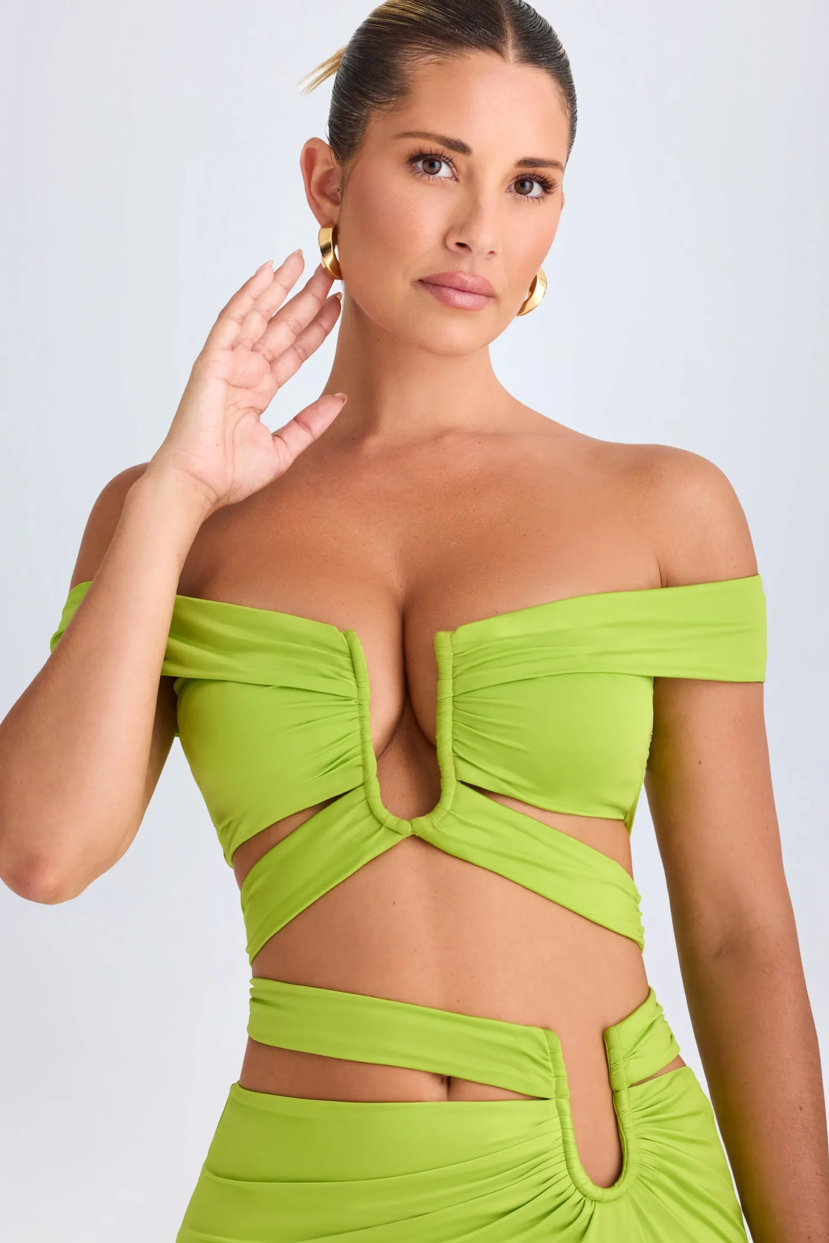 Oh Polly Co-Ords | Tops^Cut-Out Off-Shoulder Crop Top in Lime Green LimeGreen