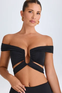 Oh Polly Co-Ords | Tops^Cut-Out Off-Shoulder Crop Top in Black