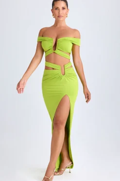 Oh Polly Co-Ords | Tops^Cut-Out Off-Shoulder Crop Top in Lime Green LimeGreen