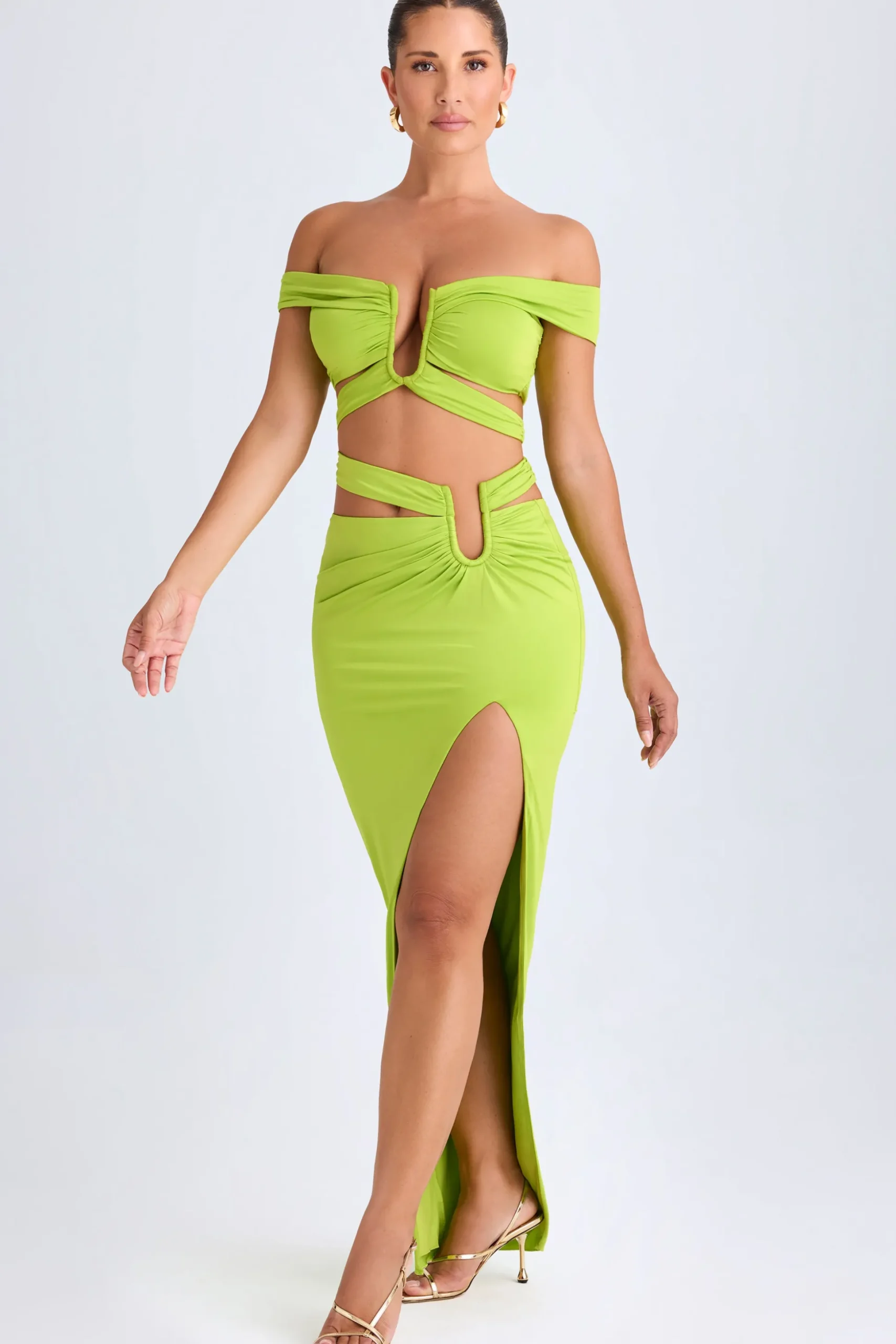 Oh Polly Co-Ords | Tops^Cut-Out Off-Shoulder Crop Top in Lime Green LimeGreen
