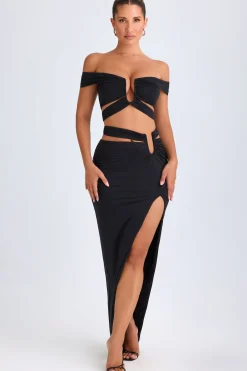 Oh Polly Co-Ords | Tops^Cut-Out Off-Shoulder Crop Top in Black