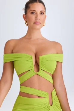 Oh Polly Co-Ords | Tops^Cut-Out Off-Shoulder Crop Top in Lime Green LimeGreen